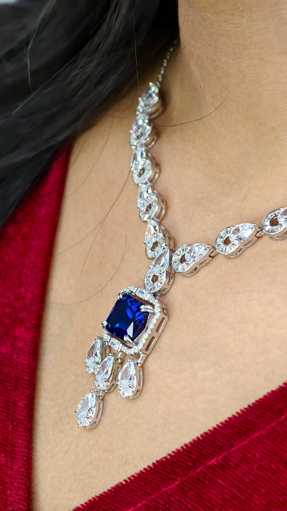 Royal Sapphire Elegance Diamond Necklace Set