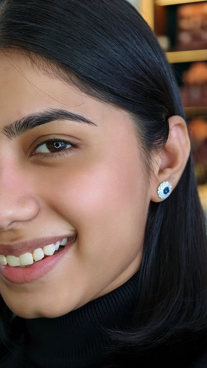 Midnight Blue Sapphire Floral Cluster Earrings