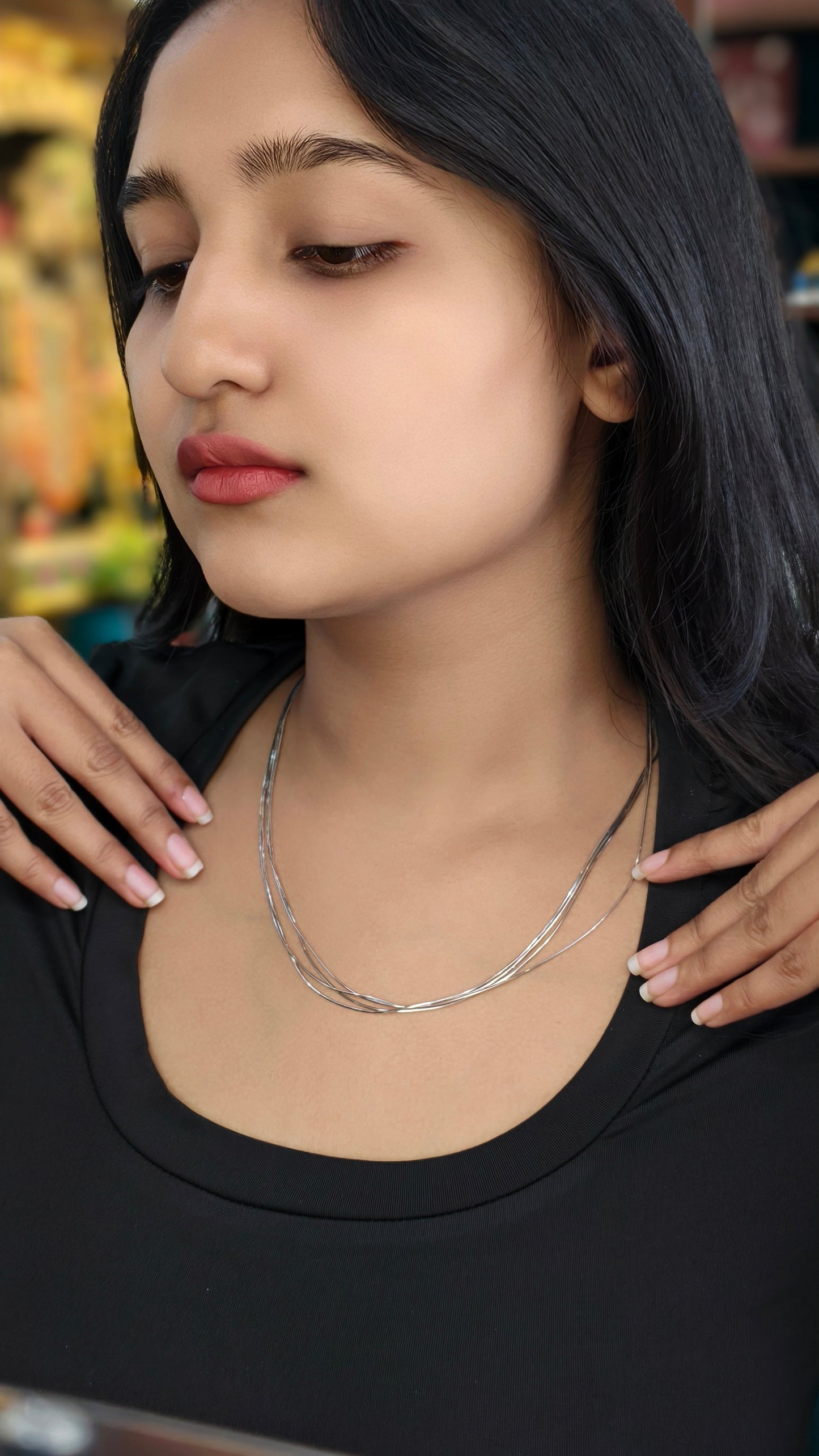 Silver Symphony Multi-Strand Chain Necklace
