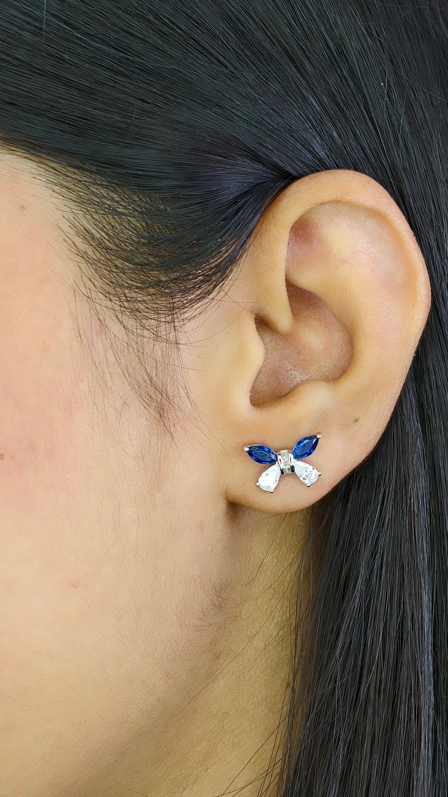 Contrasting Blue and White Marquise Wing Studs