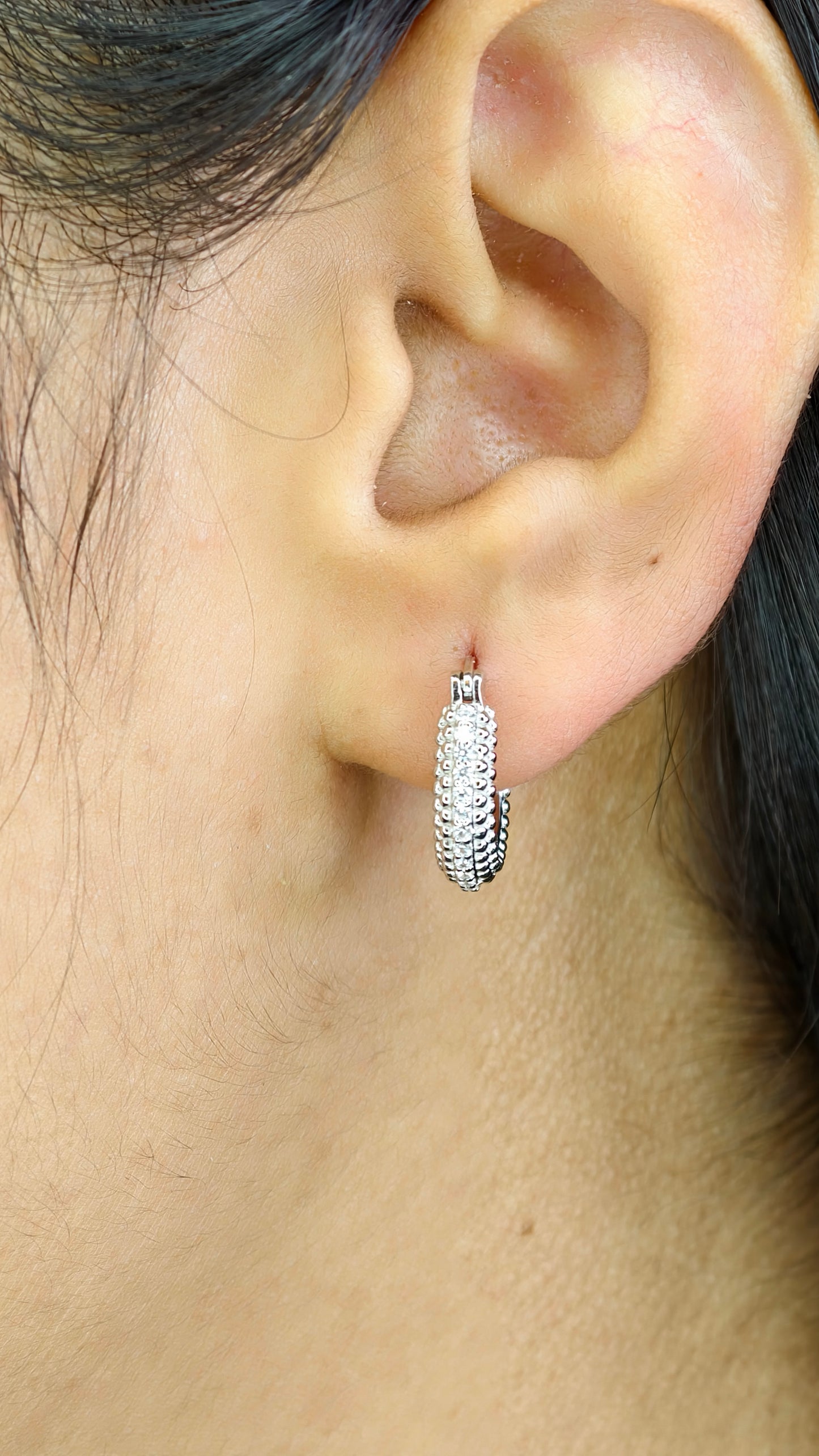 Textured Beaded Diamond-Style Hoops