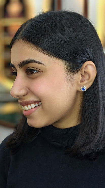 Radiant Blue & White Baguette Cluster Studs