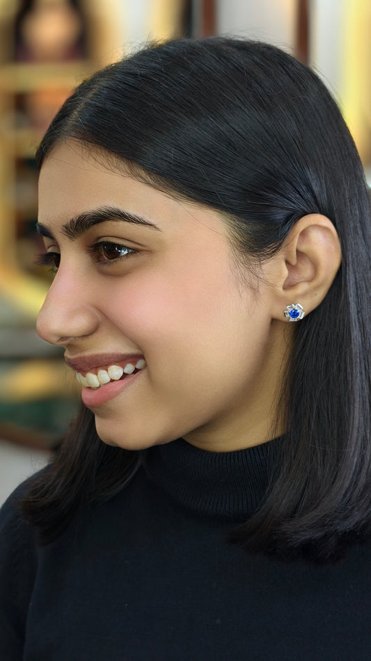 Radiant Blue & White Baguette Cluster Studs