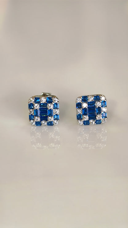 Blue Sapphire Fan-Shaped Mosaic Earrings