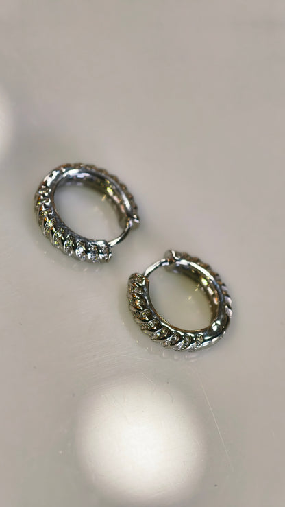 Silver-Tone Scalloped Diamond-Style Huggies