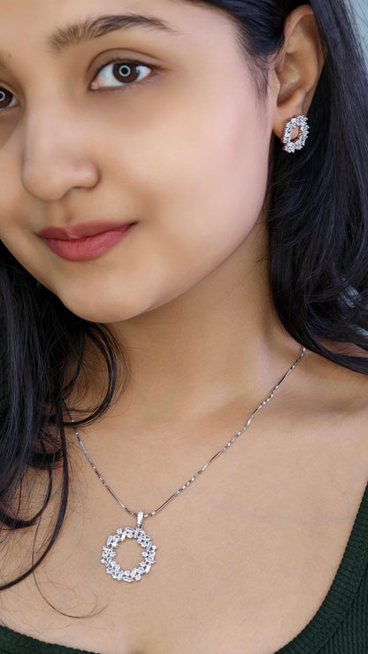 Eternal Sparkle Halo Silver Pendant Set