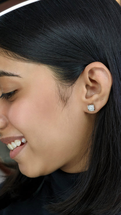 Square-Cut White Stone Invisible-Set Studs