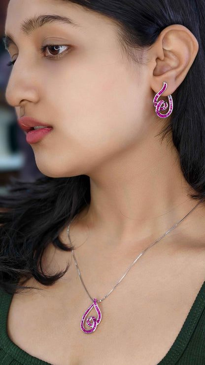 Ruby Swirl Elegance Silver Pendant Set