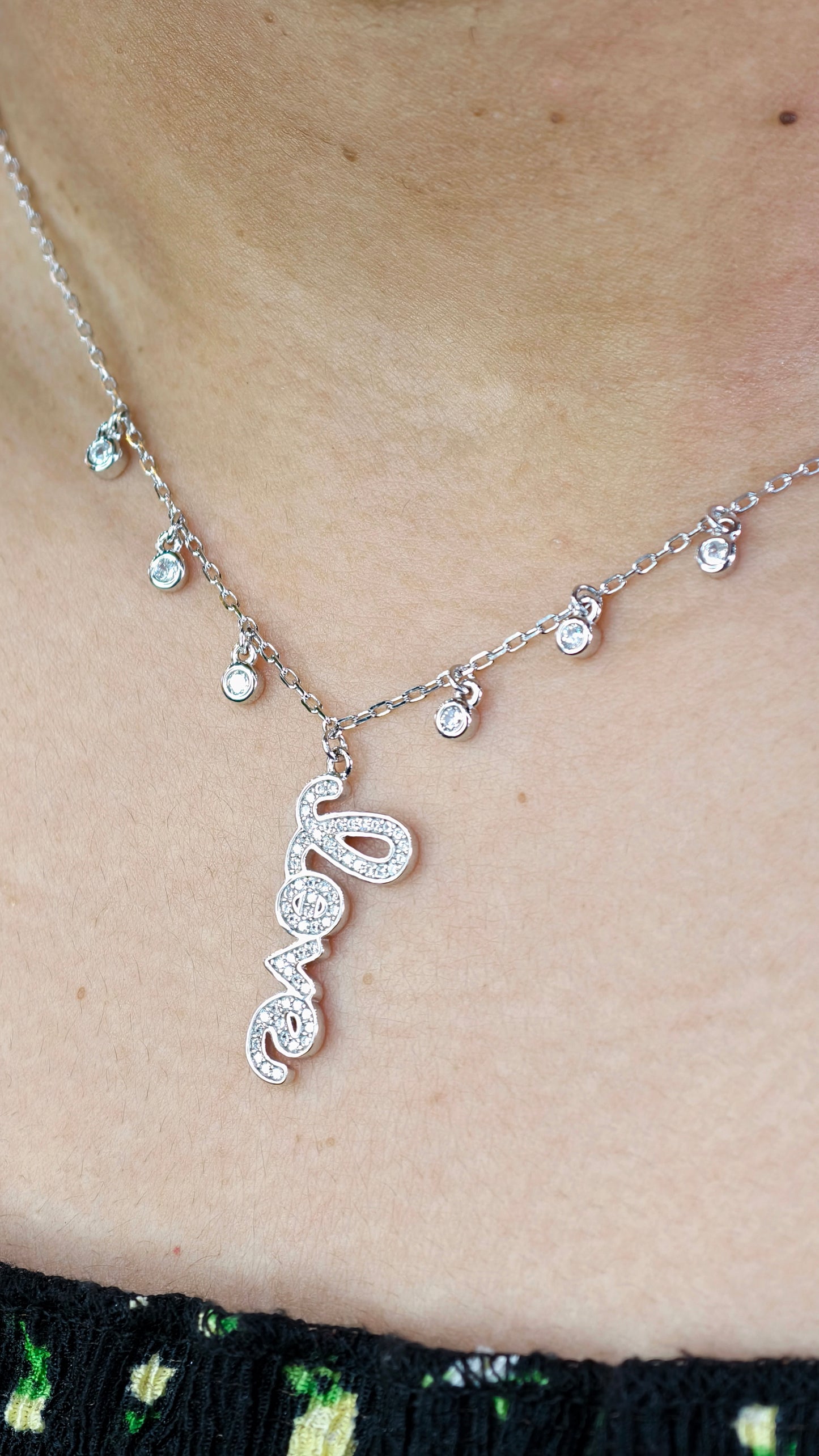 Sparkling Love Charm Silver Necklace