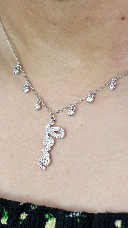 Sparkling Love Charm Silver Necklace