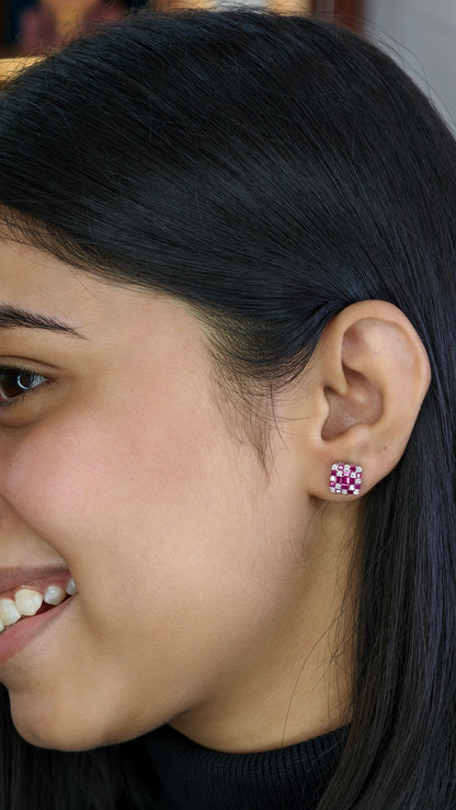 Square-Cut Ruby Illusion Statement Studs