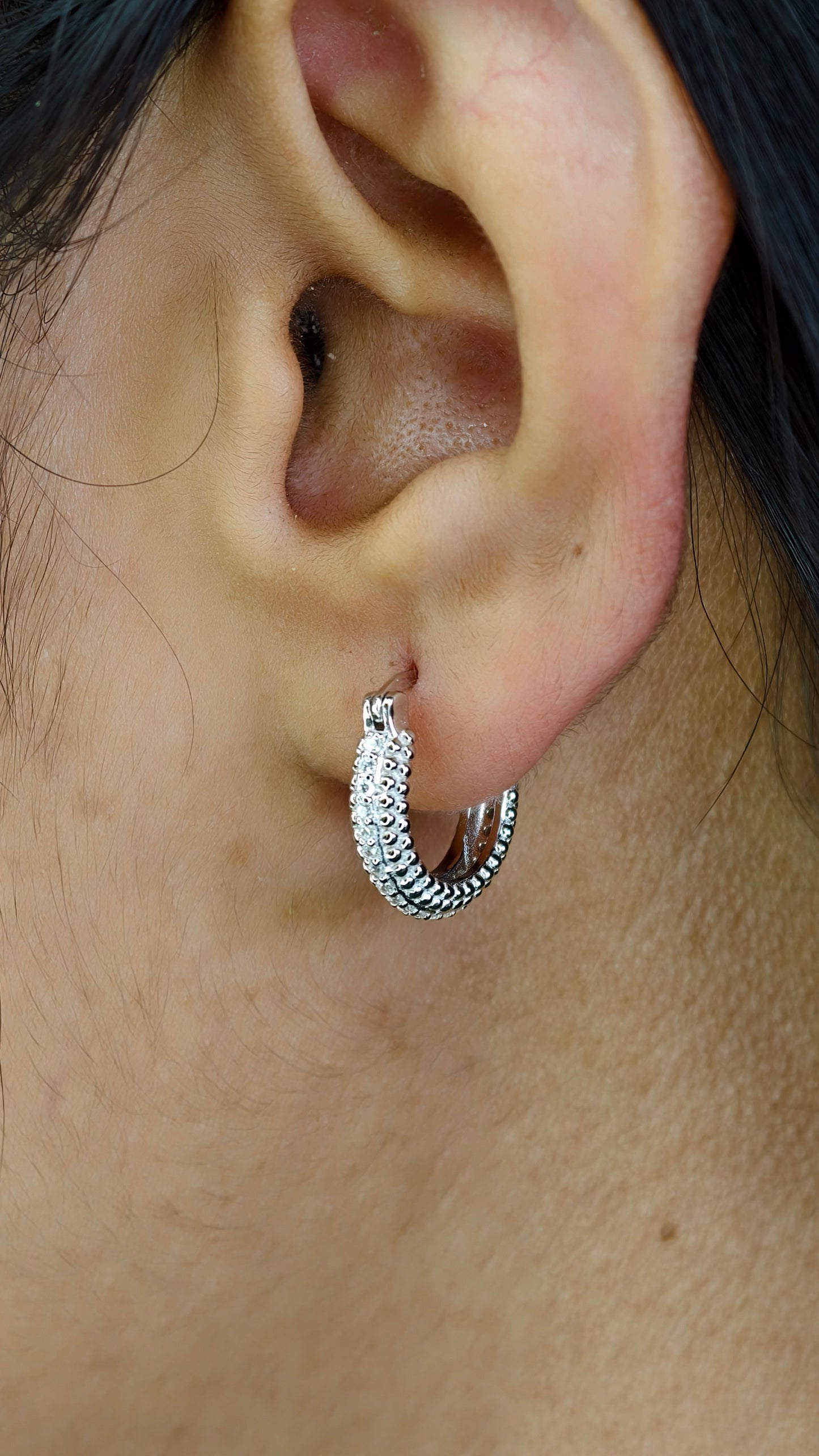 Textured Beaded Diamond-Style Hoops