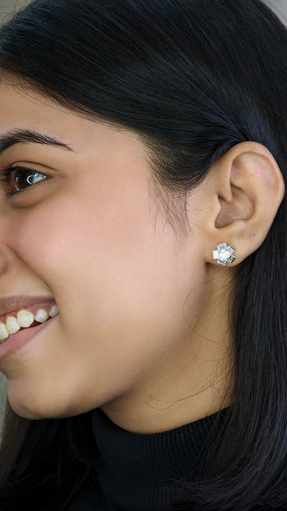 Radiant White Stone Baguette Cluster Studs