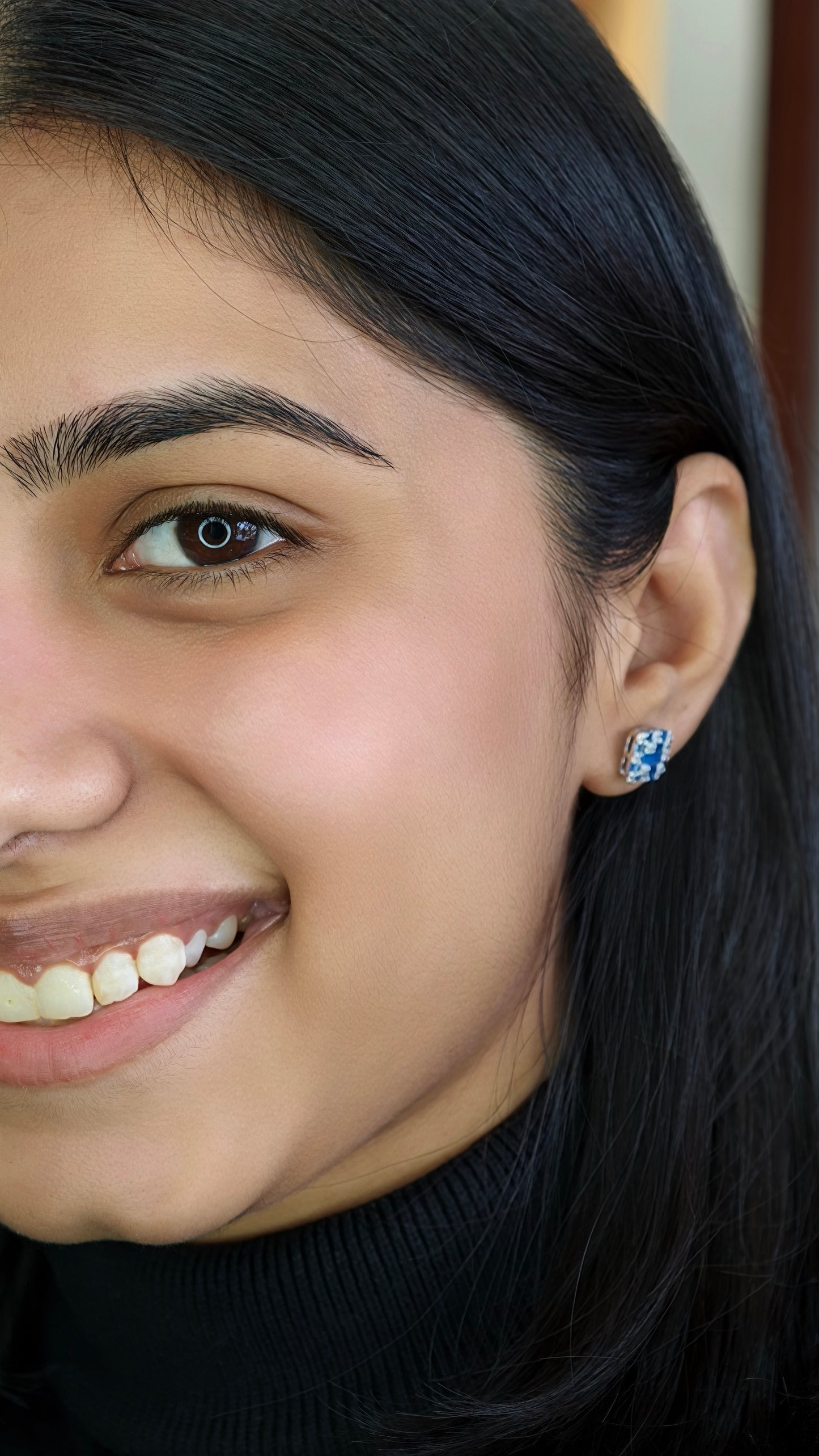 Blue Sapphire Fan-Shaped Mosaic Earrings