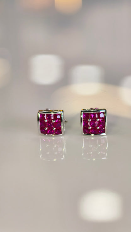 Geometric Ruby Mosaic Earrings