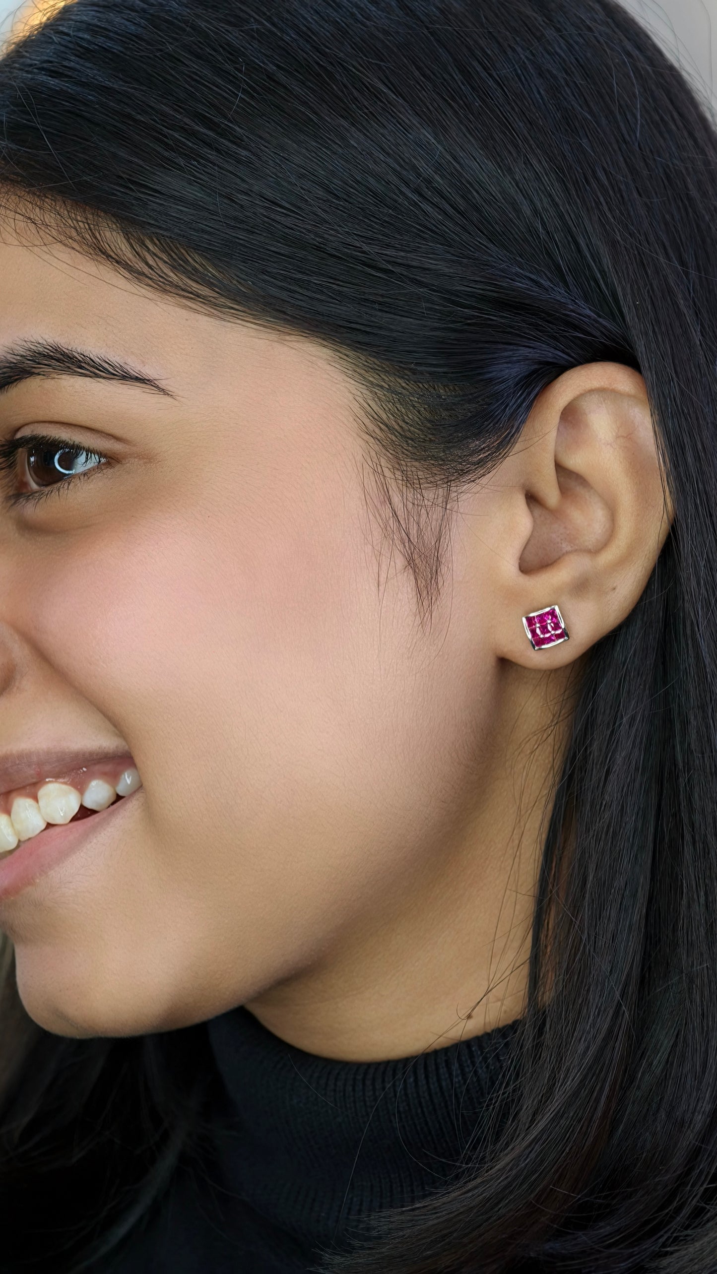 Geometric Ruby Mosaic Earrings