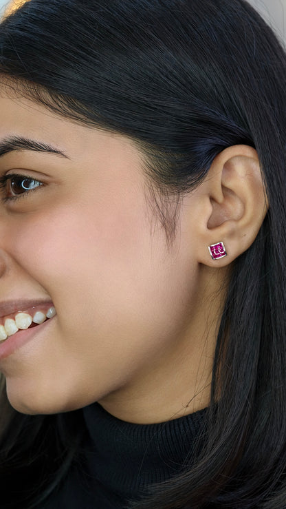 Geometric Ruby Mosaic Earrings