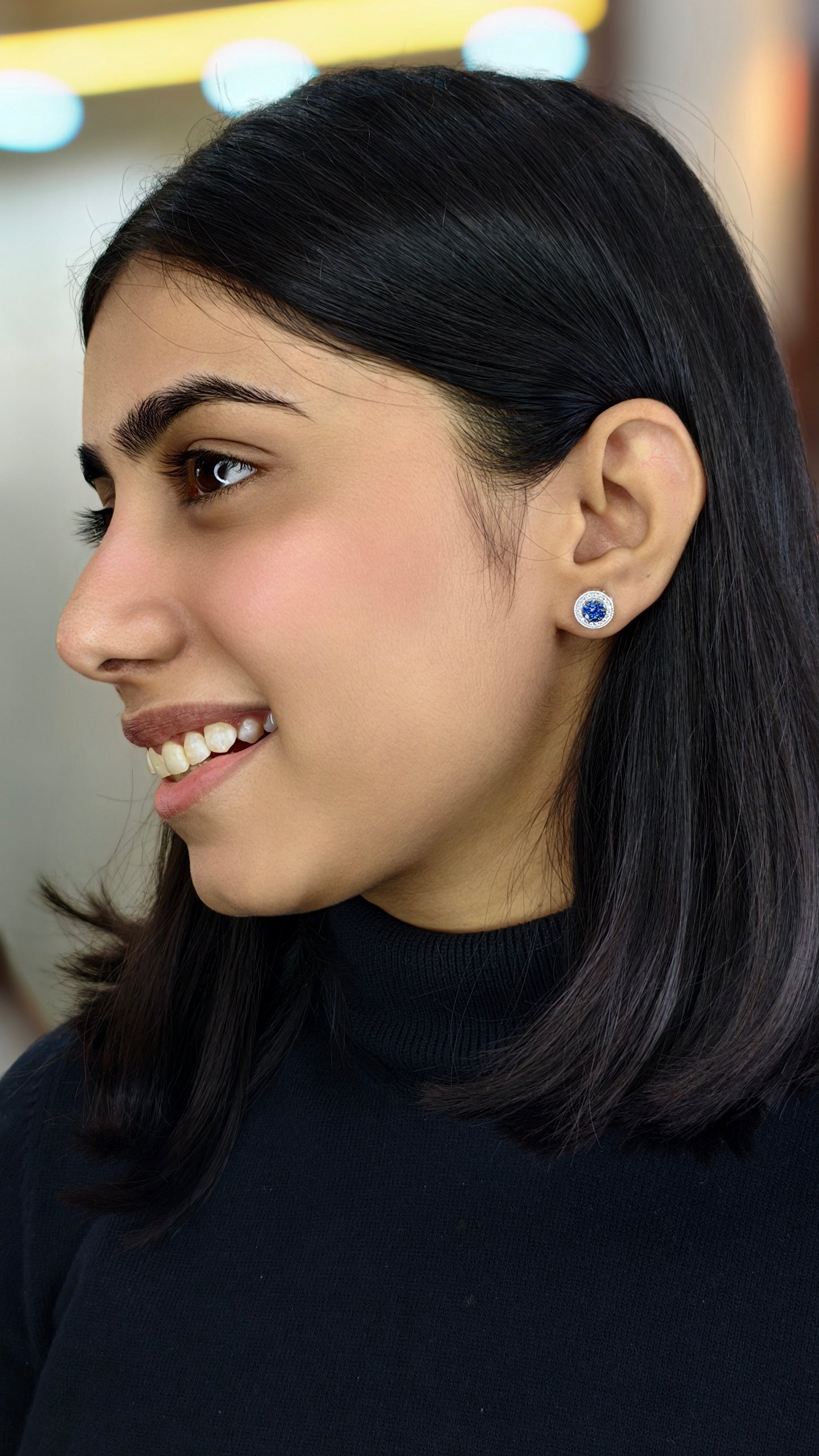 Round Blue Sapphire & Micro-Pavé Studs