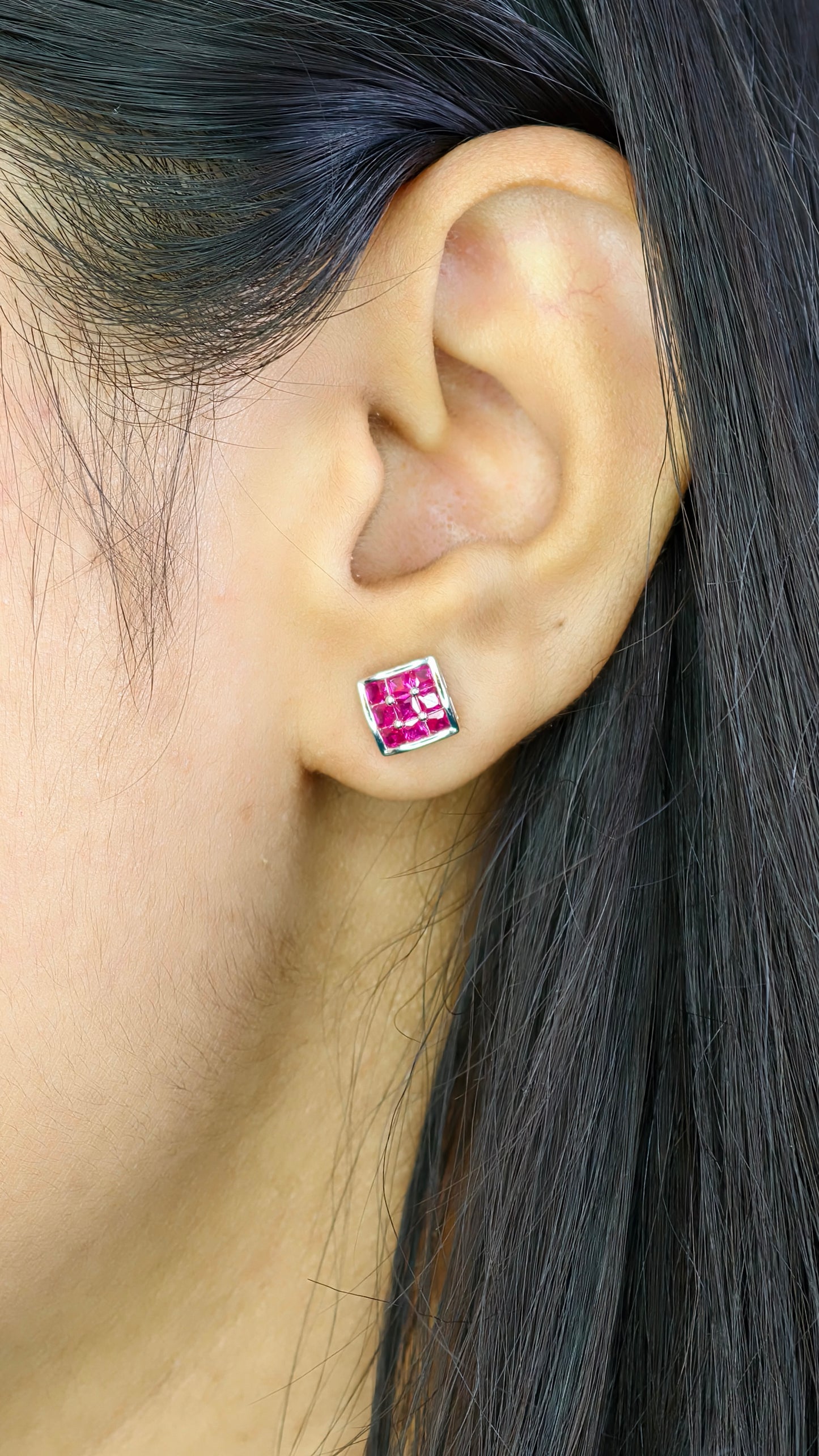 Geometric Ruby Mosaic Earrings