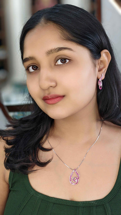 Ruby Swirl Elegance Silver Pendant Set