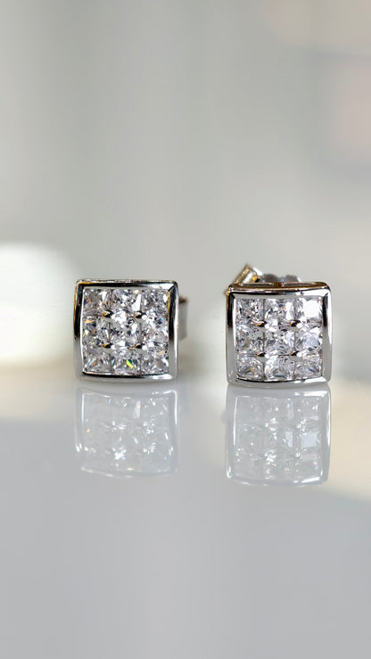 Square-Cut White Stone Invisible-Set Studs