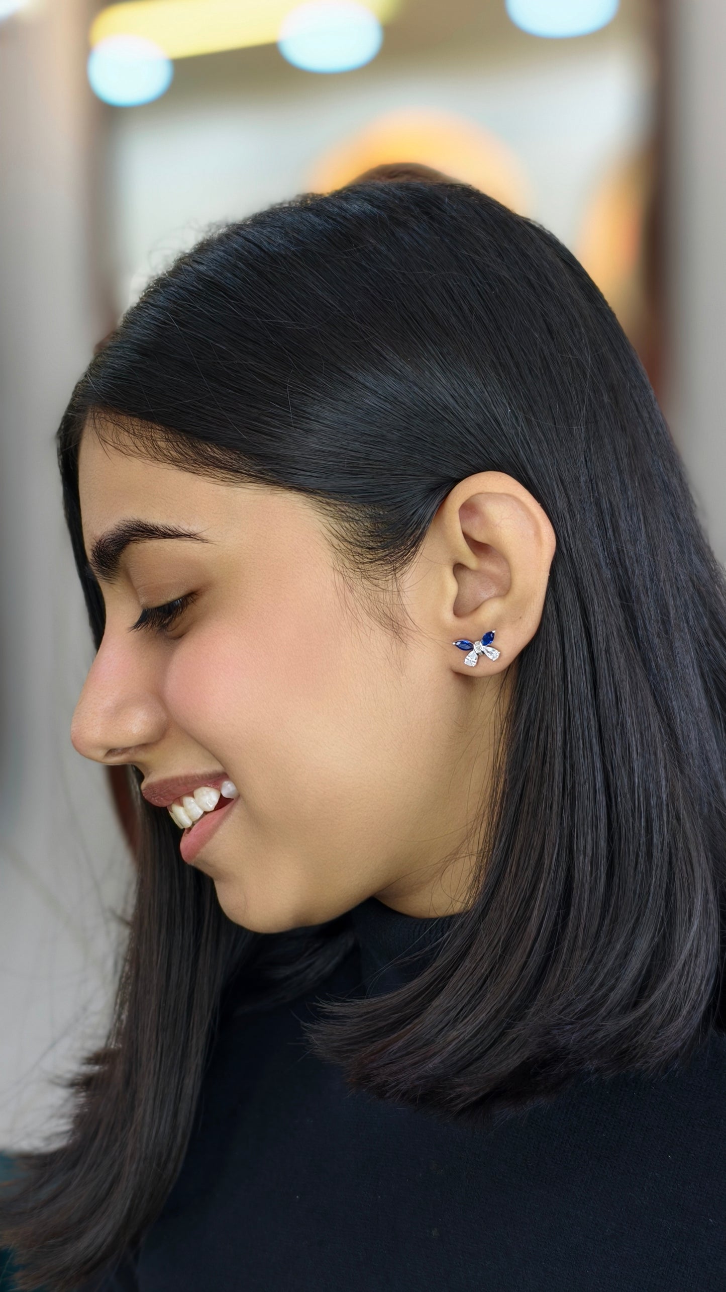 Contrasting Blue and White Marquise Wing Studs