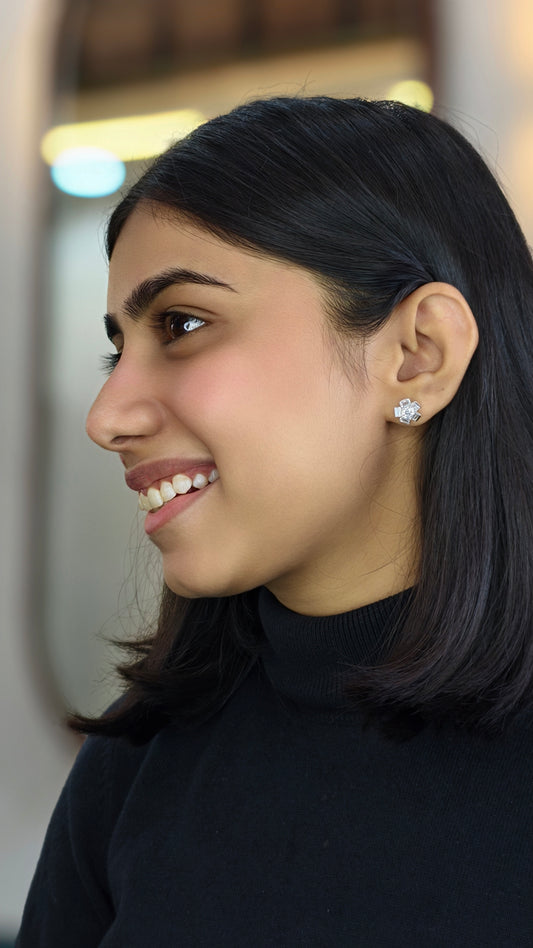 Radiant White Stone Baguette Cluster Studs