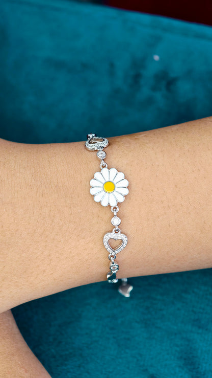 Sunshine Daisy Heart Silver Bracelet