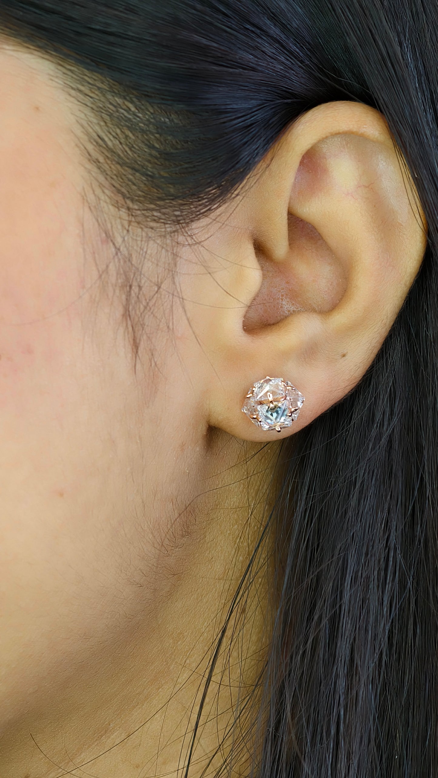 Abstract Caged Crystal Orb Rosegold Studs