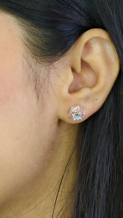Abstract Caged Crystal Orb Rosegold Studs
