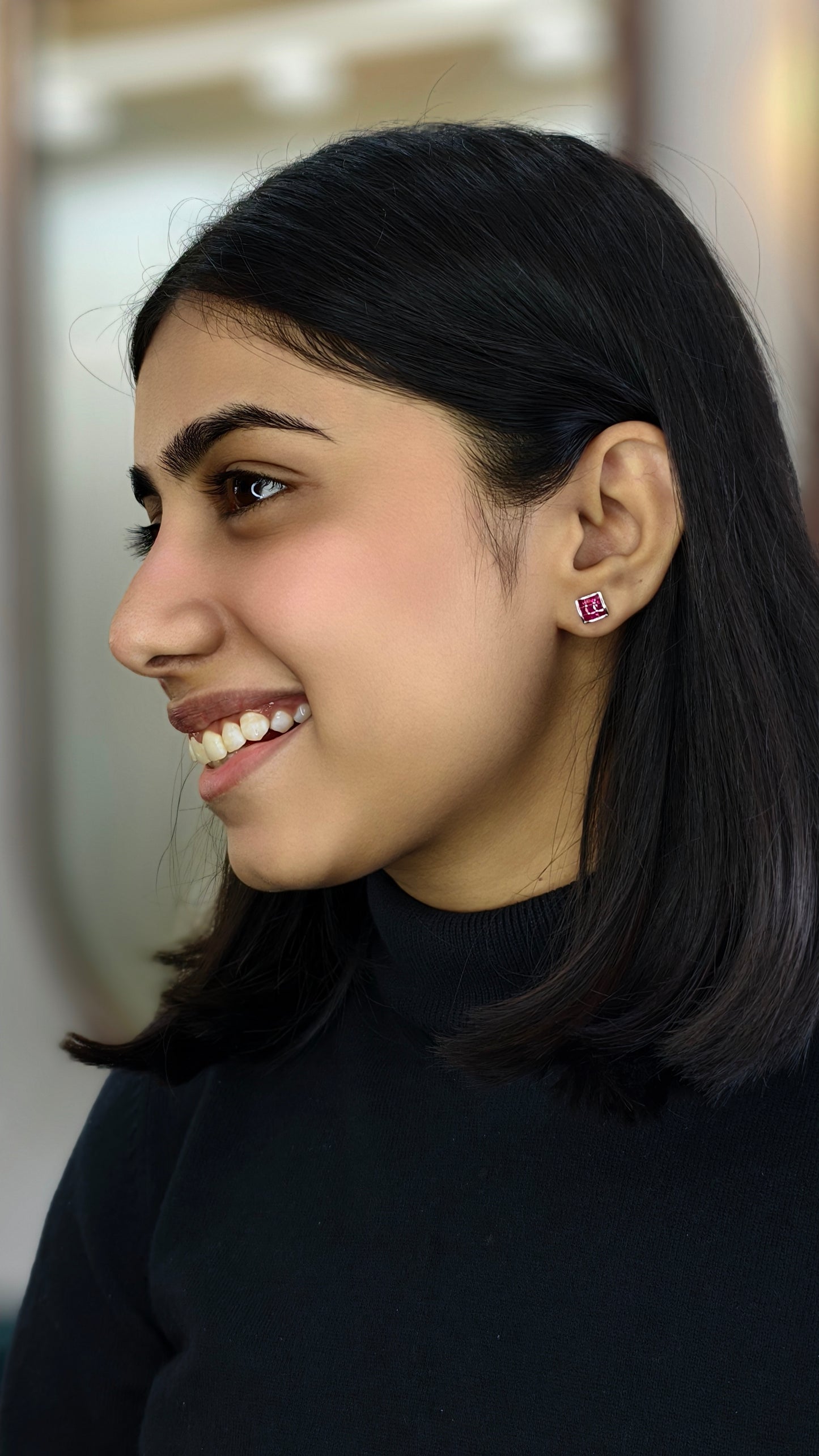 Geometric Ruby Mosaic Earrings