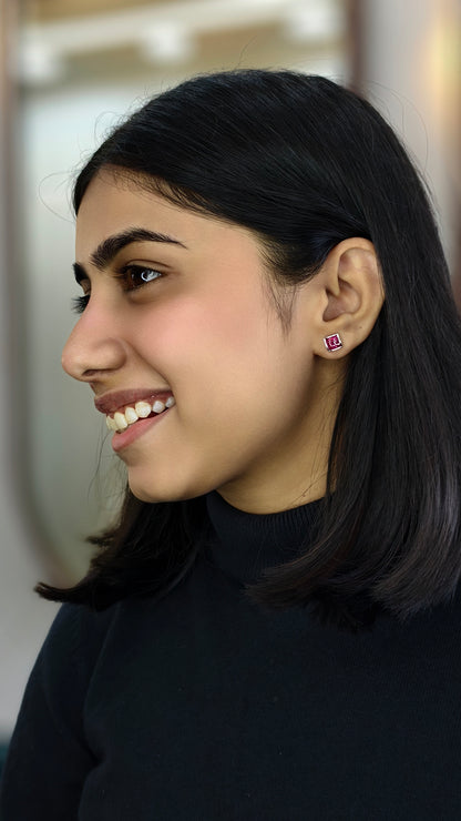 Geometric Ruby Mosaic Earrings