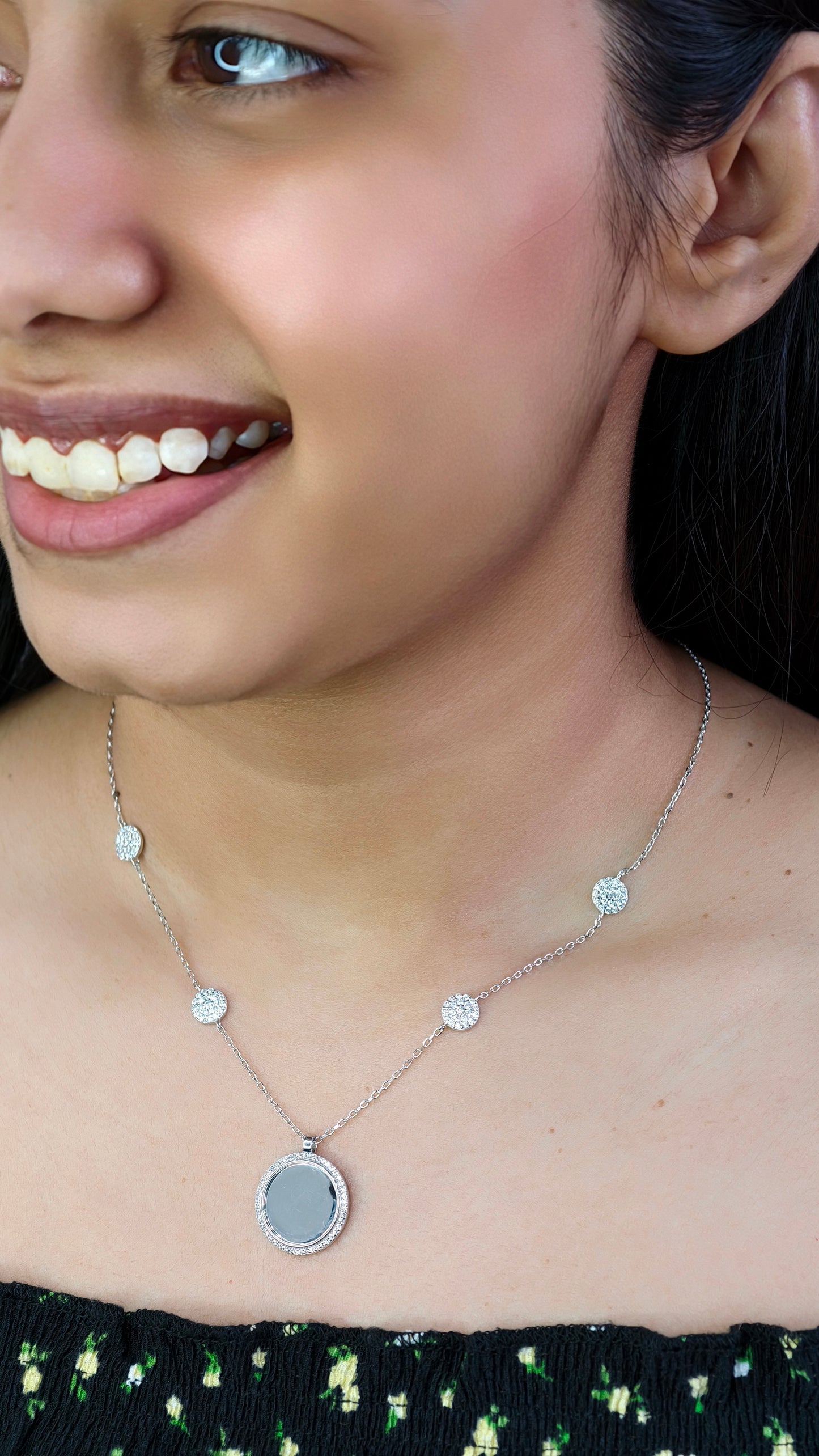 Celeste Halo Silver Pendant Necklace