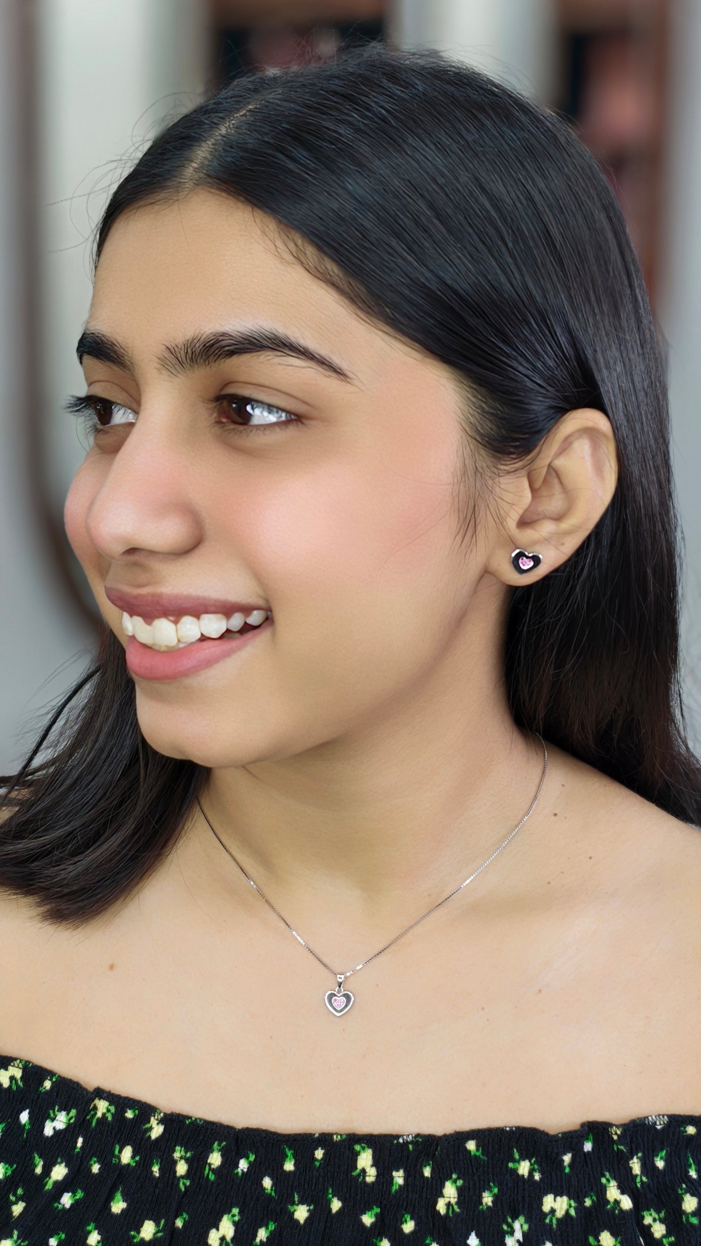 Sweetheart Pink Glow Silver Pendant Set