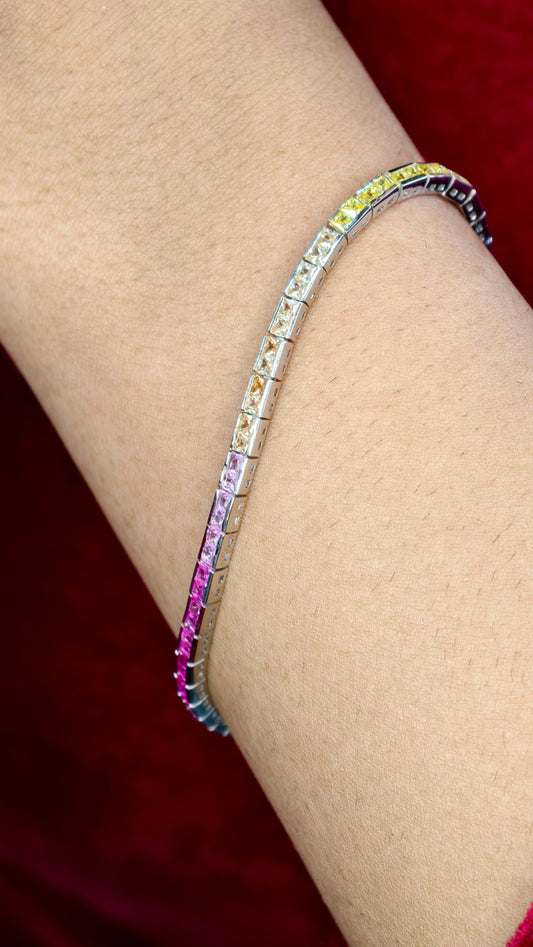 Rainbow Radiance Silver Tennis Bracelet