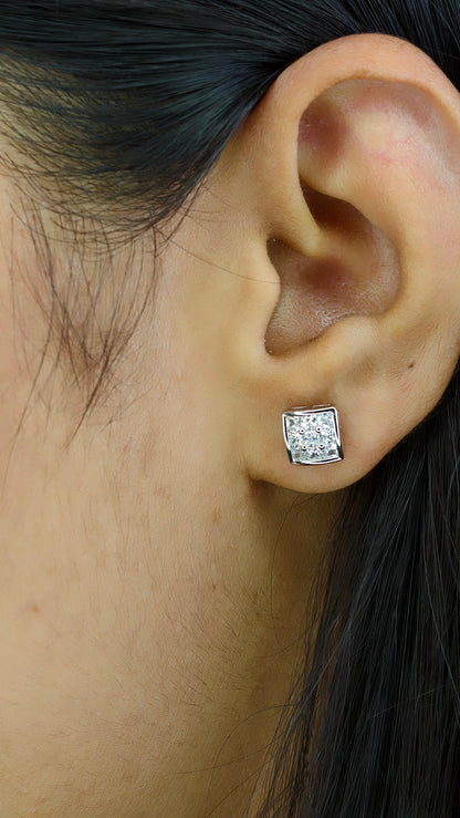 Square-Cut White Stone Invisible-Set Studs