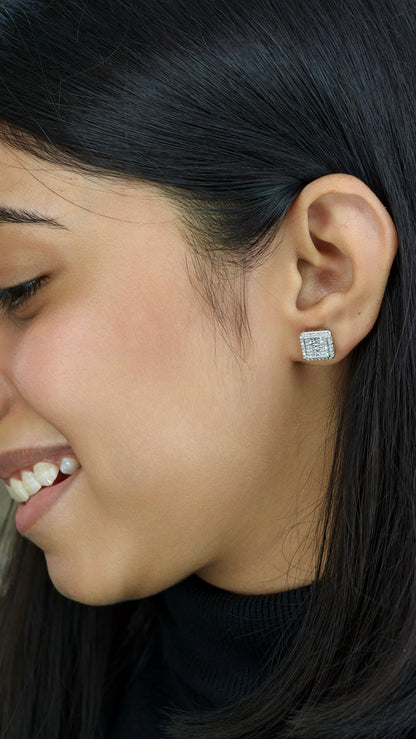 Classic Square Diamond Cluster Studs