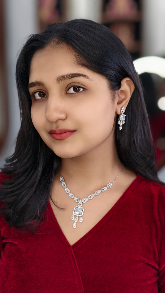 Crystal Majesty Diamond Pendant Necklace Set