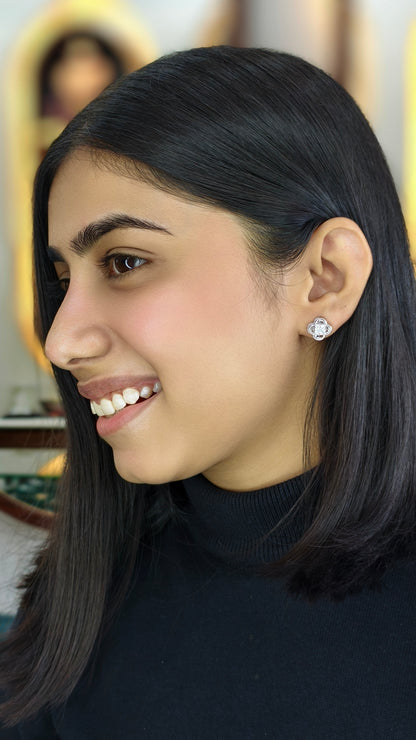 Square Solitaire Four-Leaf Clover Earrings