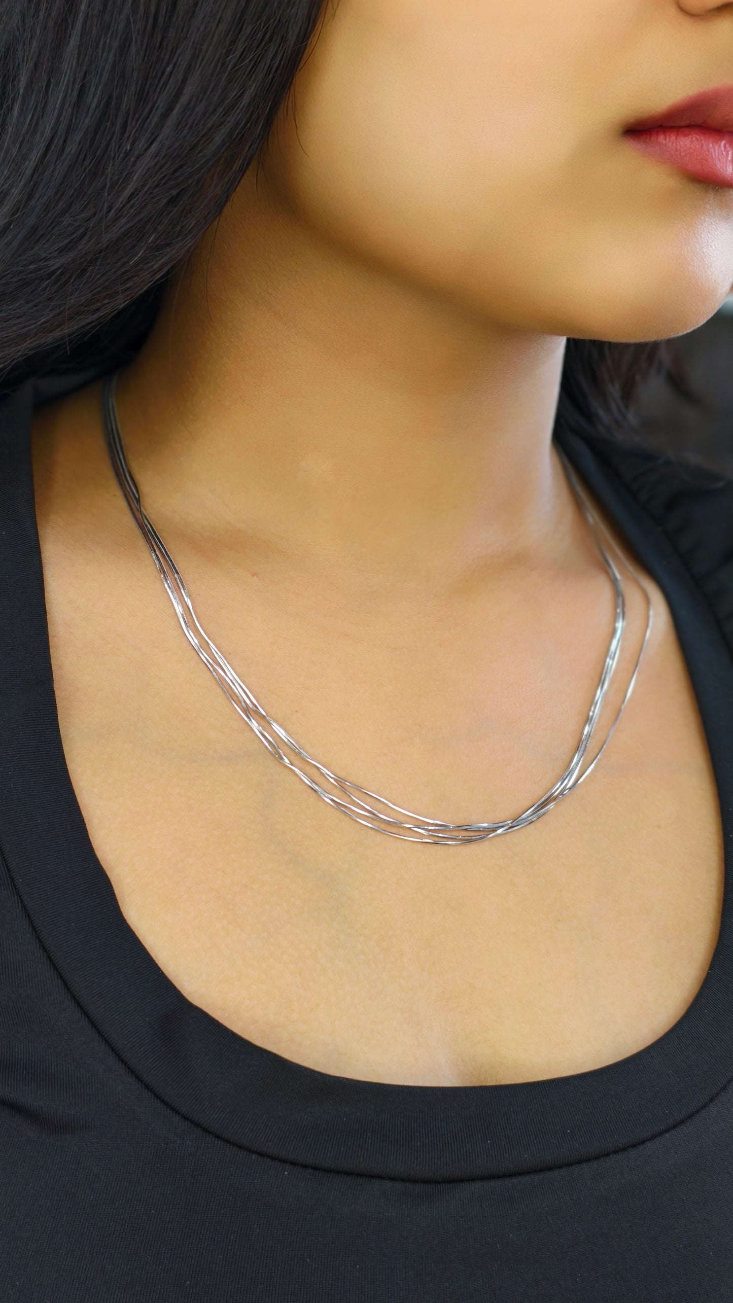 Silver Symphony Multi-Strand Chain Necklace