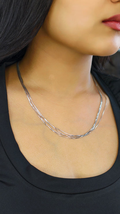Silver Symphony Multi-Strand Chain Necklace