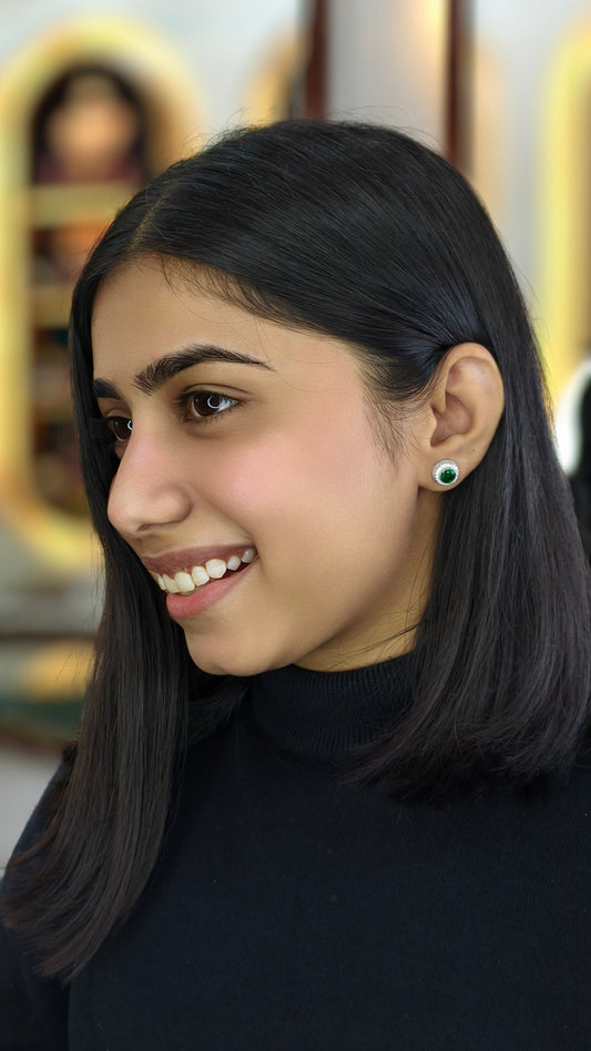 Deep Green Crystal & Shimmering Border Earrings
