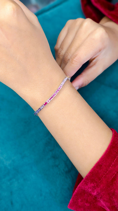 Rainbow Radiance Silver Tennis Bracelet