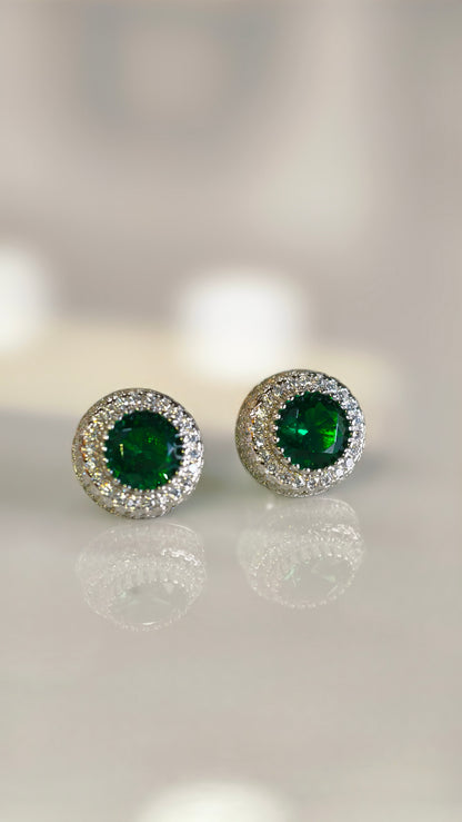 Deep Green Crystal & Shimmering Border Earrings
