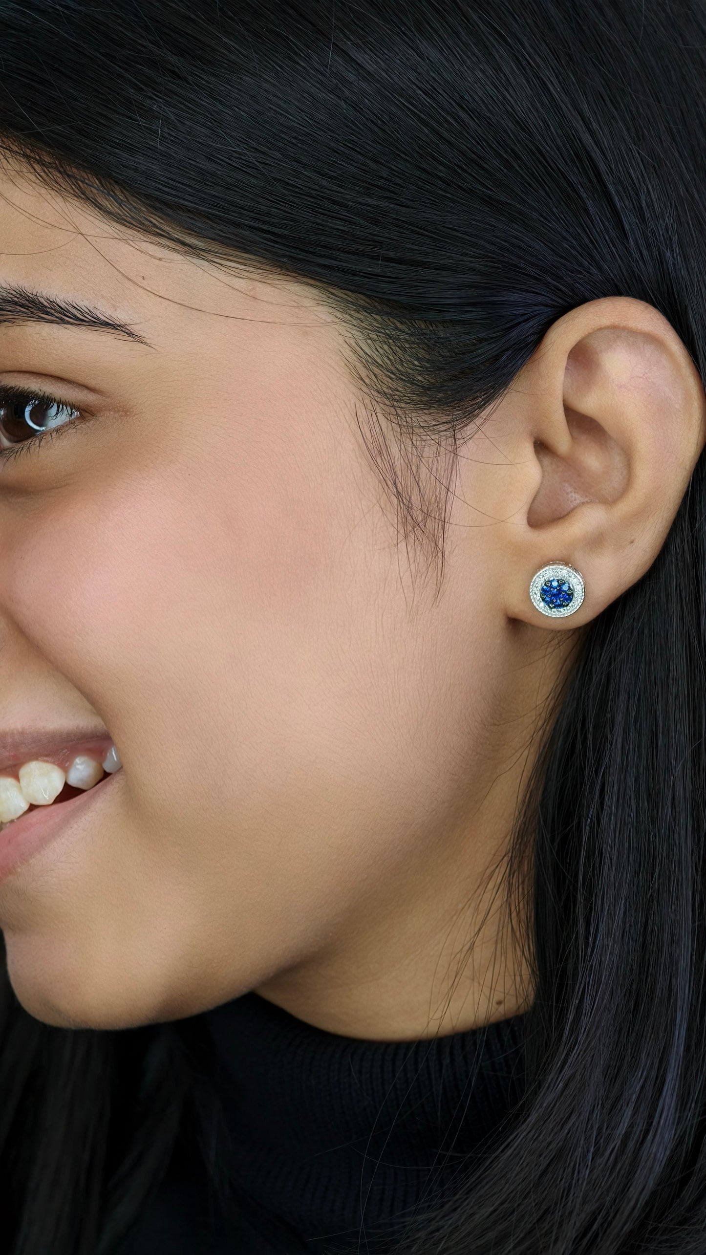 Round Blue Sapphire & Micro-Pavé Studs