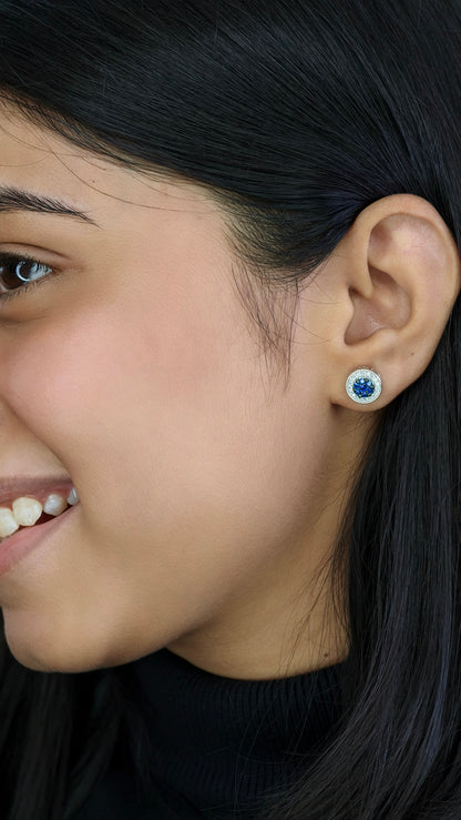 Round Blue Sapphire & Micro-Pavé Studs