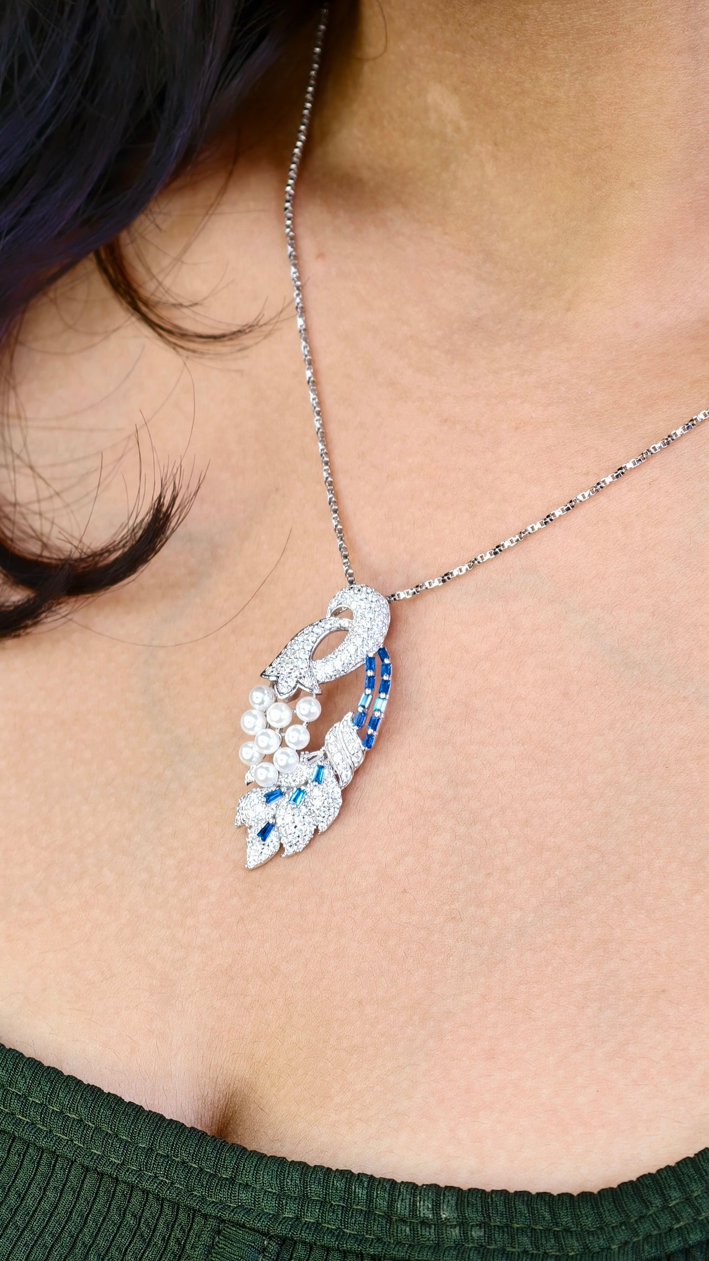 Royal Swan Pearl Silver Pendant Set