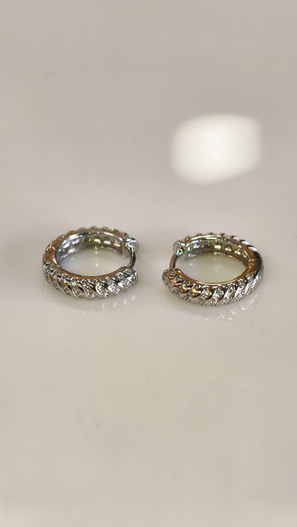 Silver-Tone Scalloped Diamond-Style Huggies