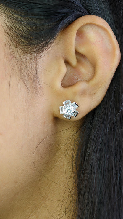 Radiant White Stone Baguette Cluster Studs