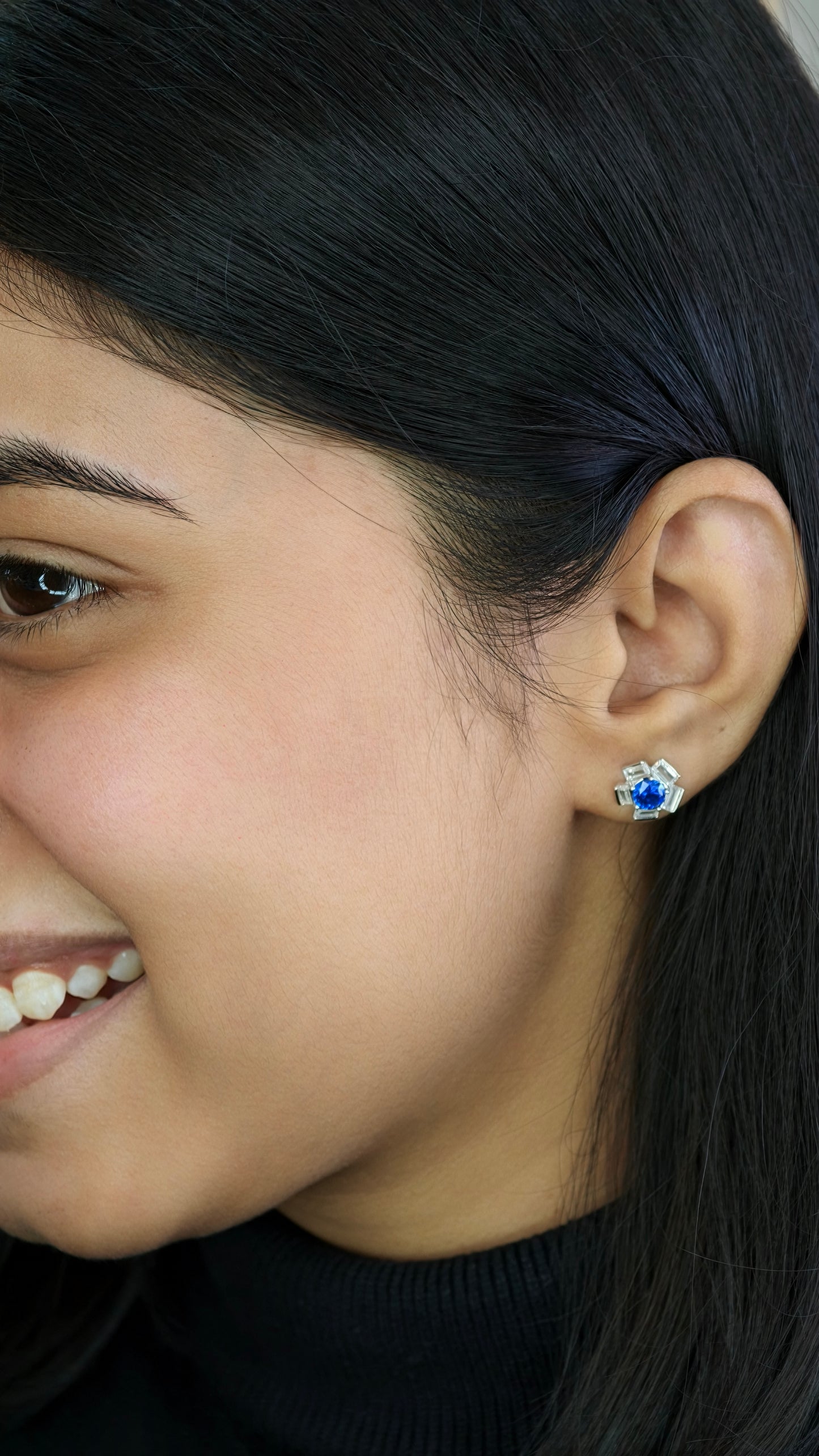 Radiant Blue & White Baguette Cluster Studs